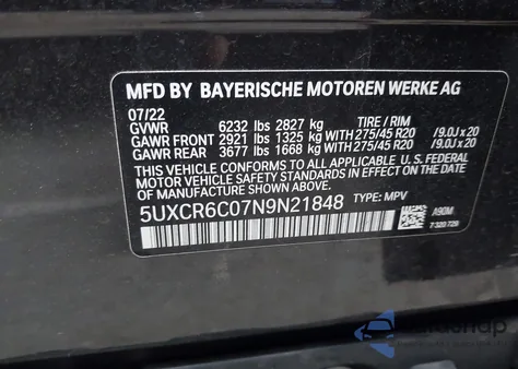 2022 BMW X5 xDrive40I z USA, uszkodzony, nr VIN 5UXCR6C07N9N21848